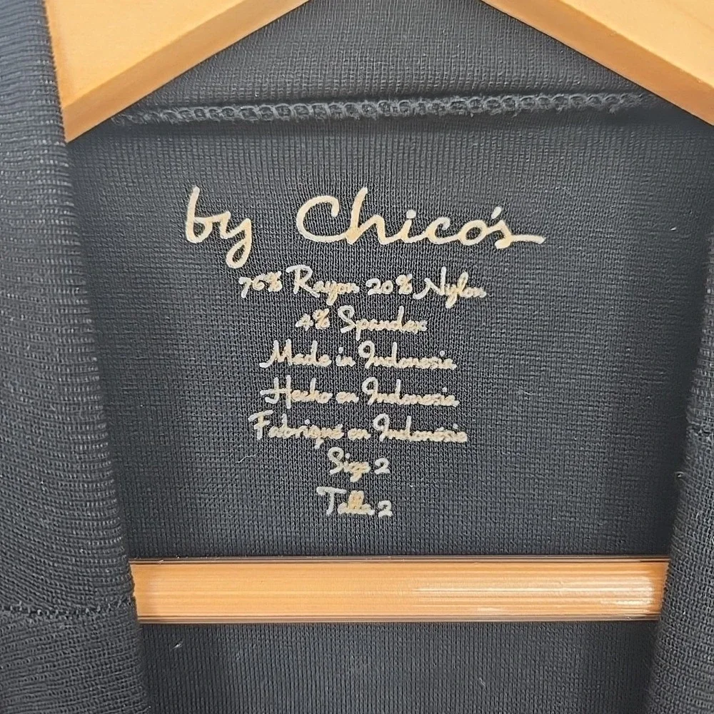 Chico's Size 2/Womens L Black Tunic Top Shirt Gold Grommets Basic Everyday - Picture 3 of 6